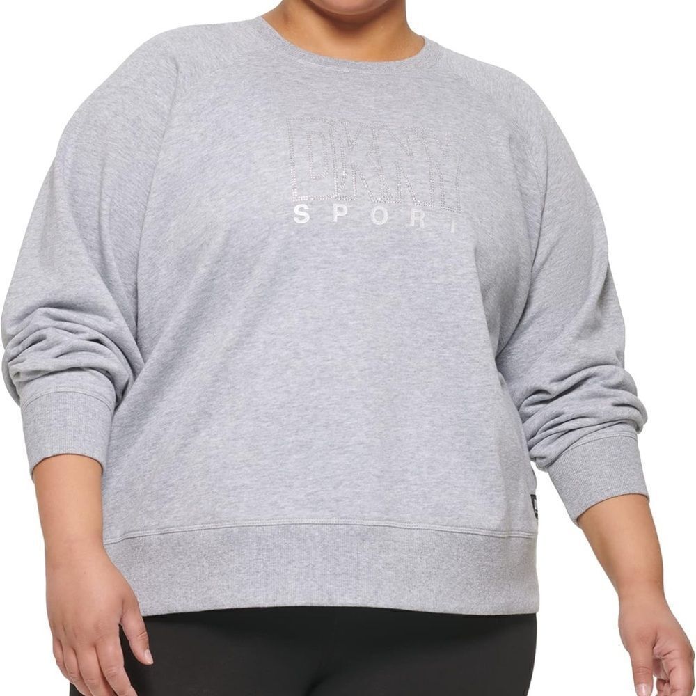 Dkny Gray Oversized Sweatshirt with rhinestone logo.